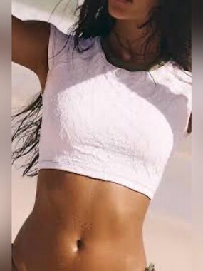 Free People White Embroidered Swim Crop Top